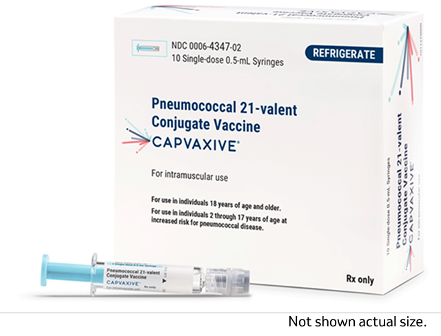 Packaging of Pneumococcal 21-Valent Conjugate Vaccine CAPVAXIVE 10 Single-Dose 0.5 mL Syringes