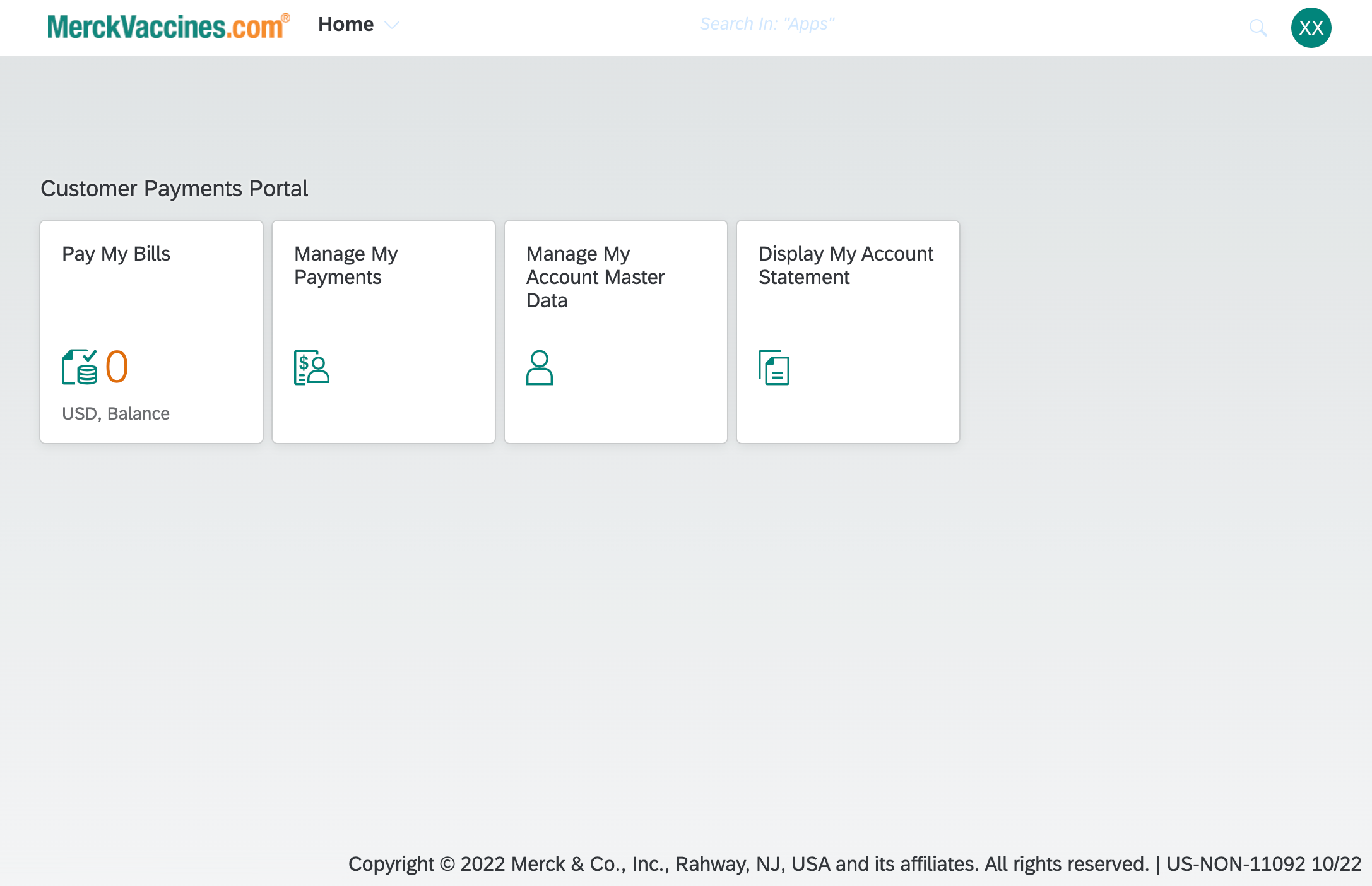 Example of Customer Payments Portal on MerckVaccines.com