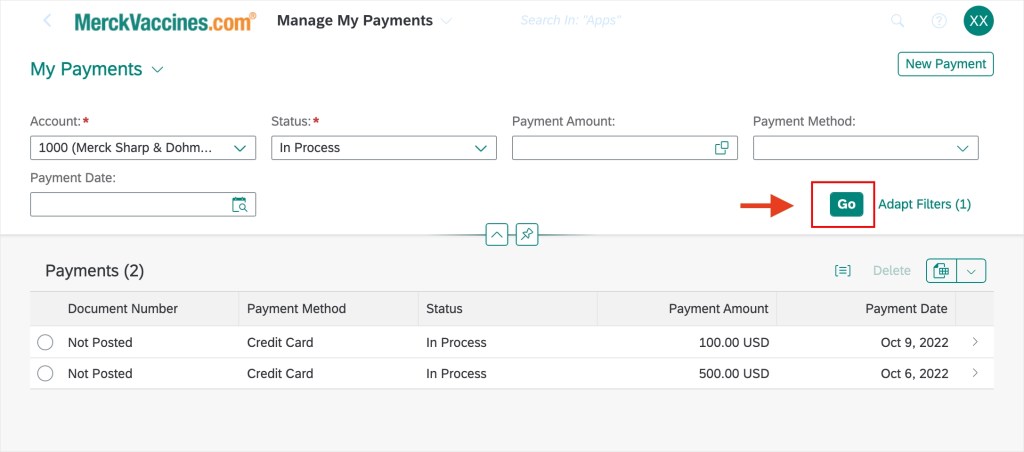 Example of Managing Payments in a Merck Account
