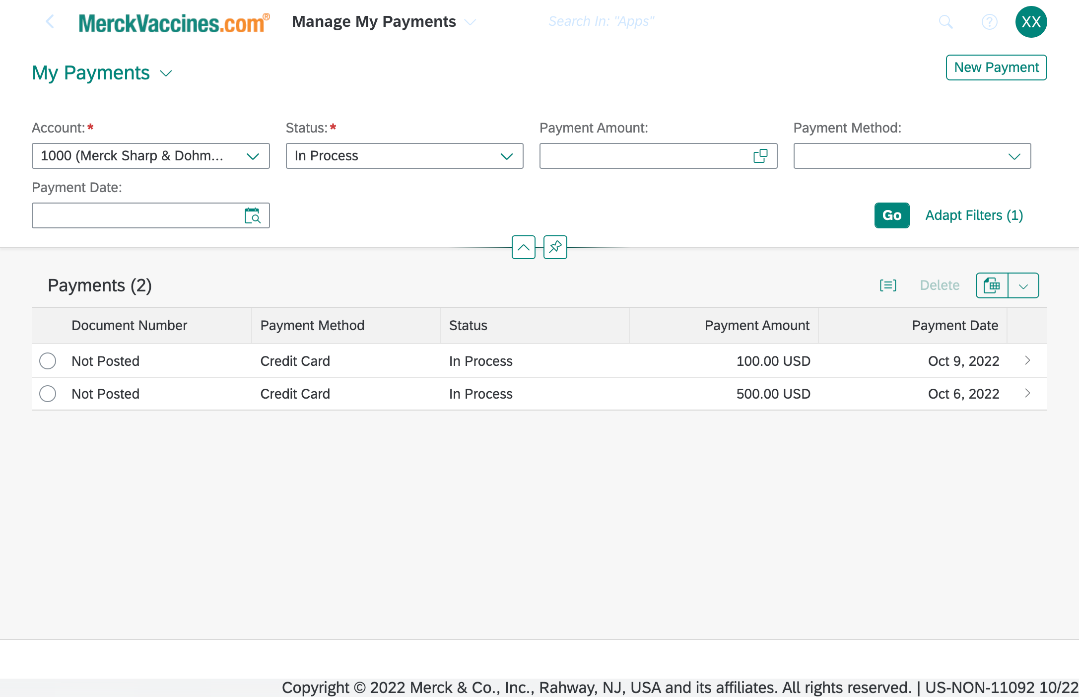 Example of Managing Payments in a Merck Account