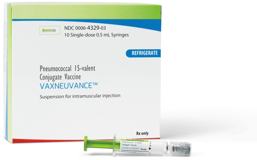 Image of Carton Containing Ten Single-Dose Syringes of VAXNEUVANCE® (Pneumococcal 15-valent Conjugate Vaccine)
