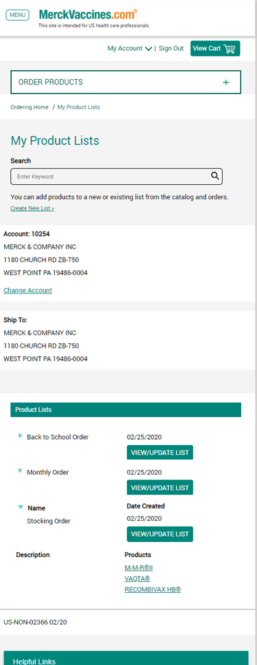 View or Update Shopping Lists Through My Product Lists On MerckVaccines.com
