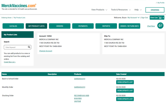View or Update Shopping Lists Through My Product Lists On MerckVaccines.com