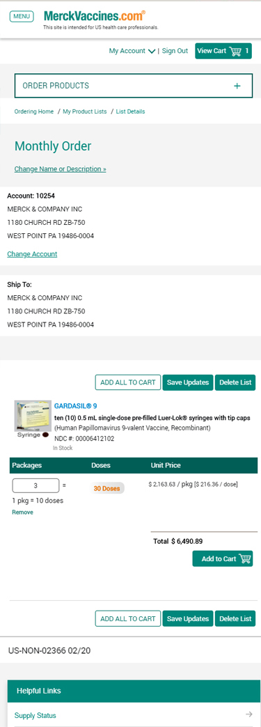 Organize and Expedite Orders Using My Product Lists On MerckVaccines.com