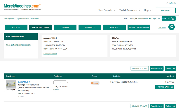 Organize and Expedite Orders Using My Product Lists On MerckVaccines.com