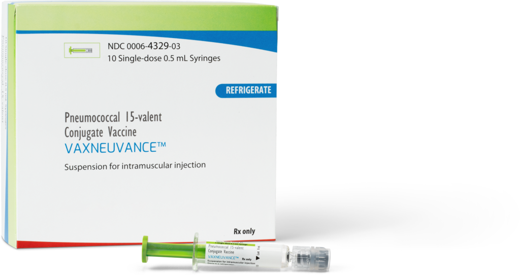 Image of Carton Containing Ten Single-Dose Syringes of VAXNEUVANCE® (Pneumococcal 15-valent Conjugate Vaccine)