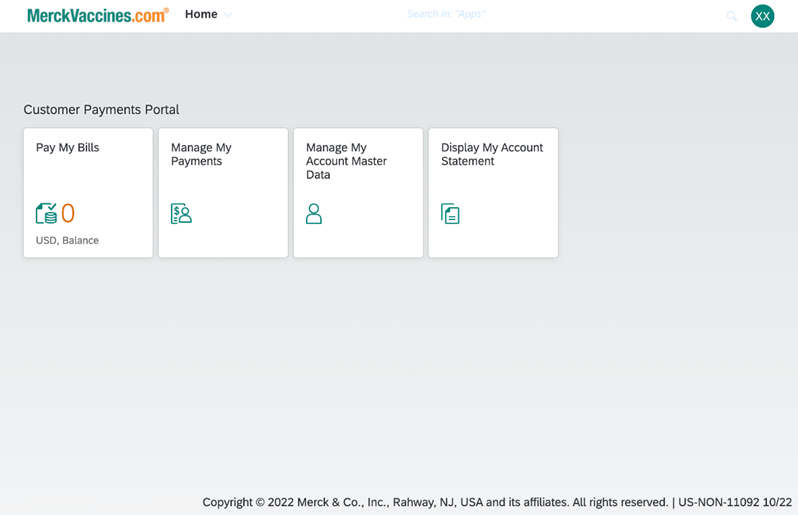 Example of Customer Payments Portal on MerckVaccines.com